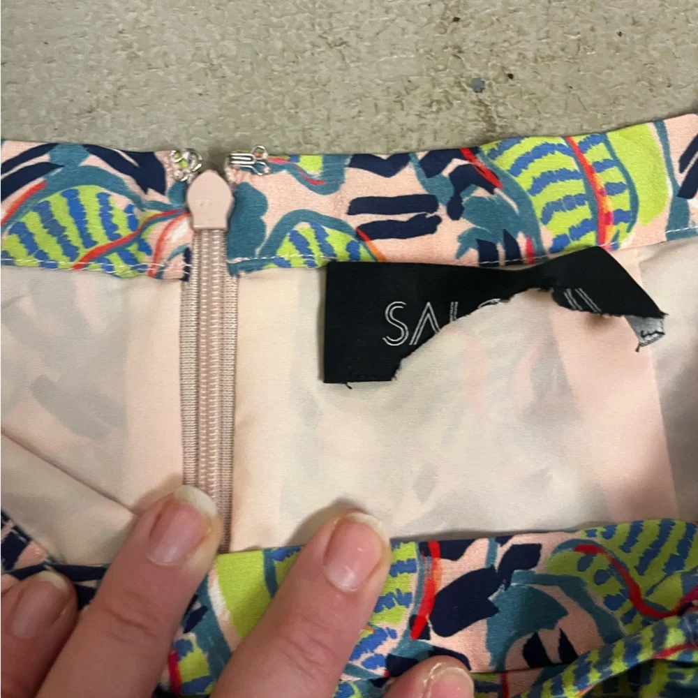 SALONI Women's Silk‎ Tropical Print Ruched Slit Skirt- Size 8 - Picture 3 of 8